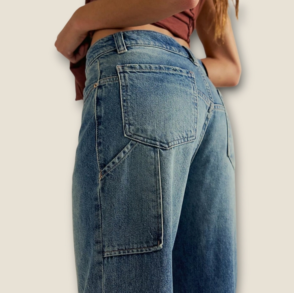Free People We The Free Tinsley Baggy High Rise Straight Leg Distressed Jeans 31 - Picture 13 of 14